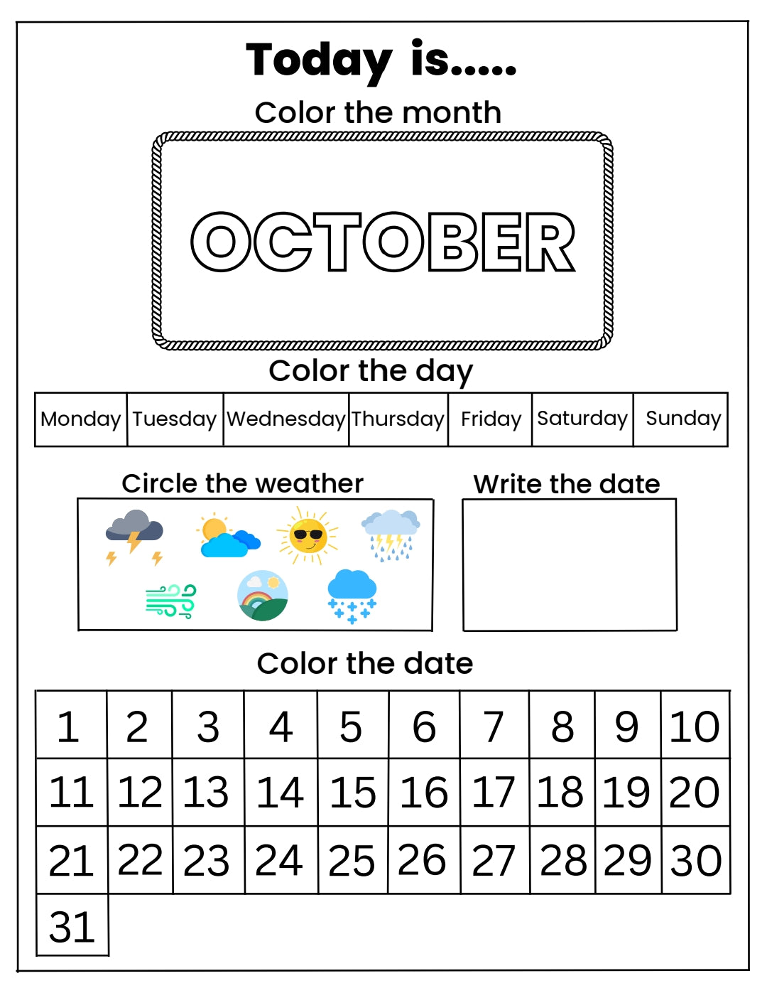 Cute printable calendar for kids | Printable worksheets for kids