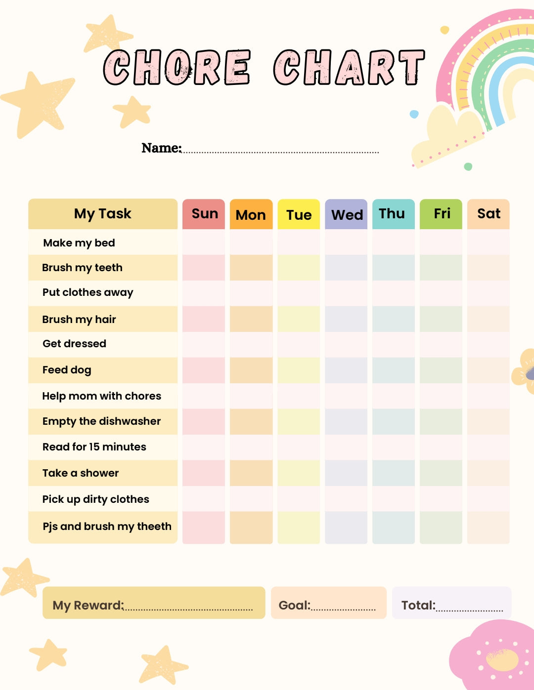 Printable Chore Chart for Kids | Instant Download